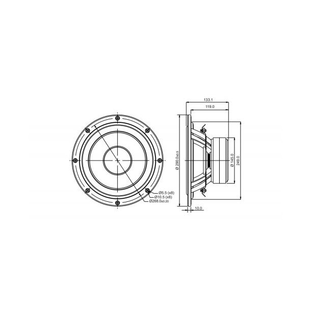 SB29NRX75-8ohm  10" woofer, 75mm VC