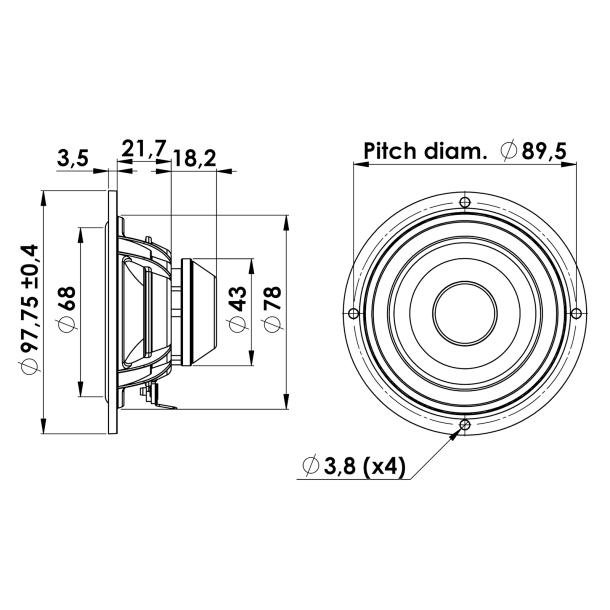 SILVER SERIES 10 cm Midrange 4 ohm, Coated Fiberglass Cone, Neo Magnet