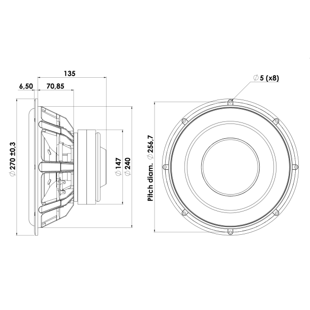 SILVER SERIES 26 cm Subwoofer 4 ohm, Alu Cone, Double Ferrite Magnet
