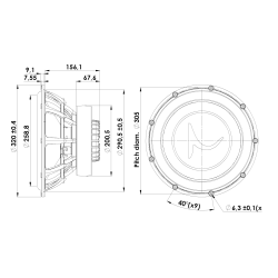 GOLD SERIES 32 cm Subwoofer 4 ohm, Paper Sandwich Cone, Ferrite Magnet