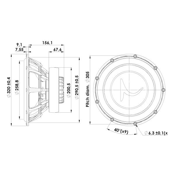 GOLD SERIES 32 cm Subwoofer 4 ohm, Paper Sandwich Cone, Ferrite Magnet