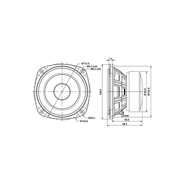 SB12PAC25-4ohm  4" midwoofer, 25mm VC