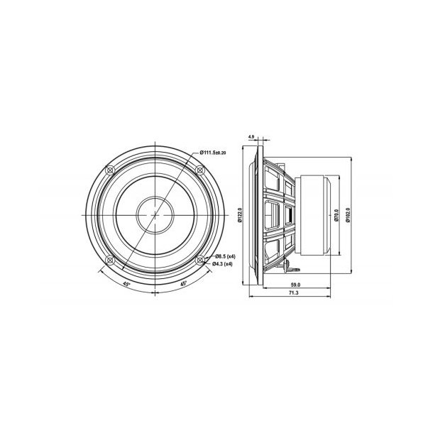SB12PFCR25-8ohm  4" midwoofer, 25mm VC
