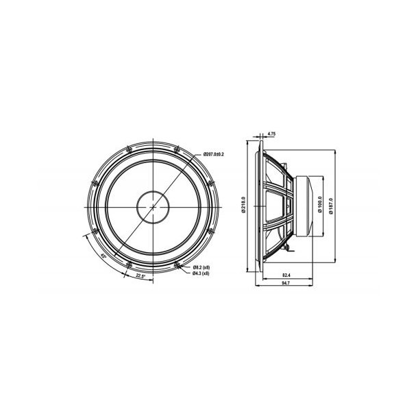 SB20PFCR30-8ohm  8" midwoofer, 30mm VC