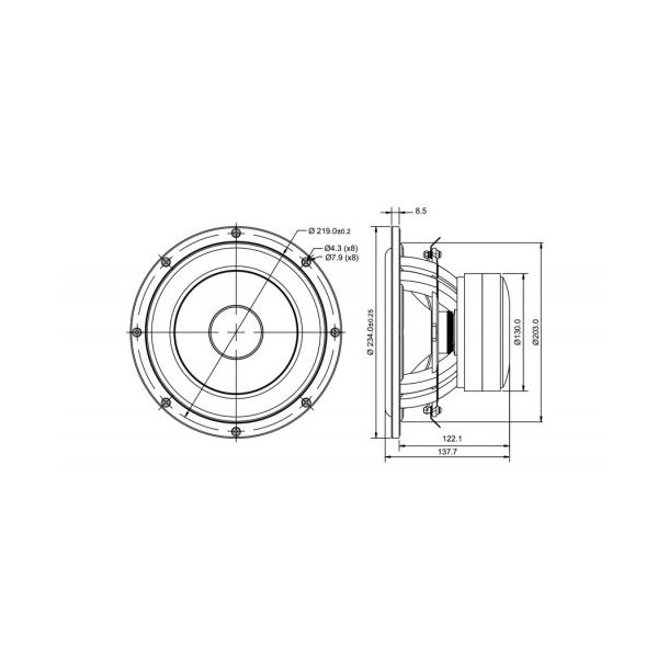 SB23MFCL45-4ohm  8'' midwoofer, long stroke