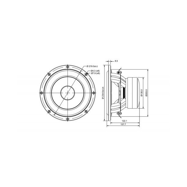 SB23MFCL45-8ohm  8'' midwoofer, long stroke