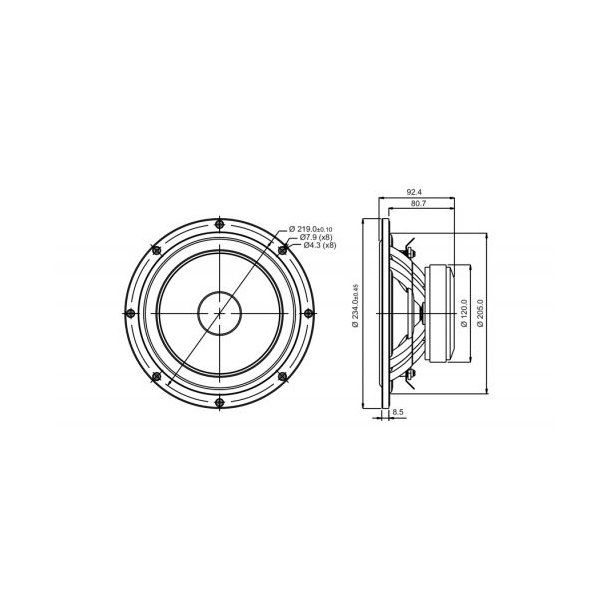 SB23NRXS45-8, 8" mid/woofer 45mm vc