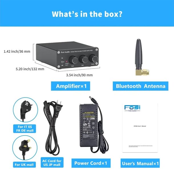 Fosi Audio BT20A Bluetooth 5.0 &amp; R/L forst�rker 2 x 100W