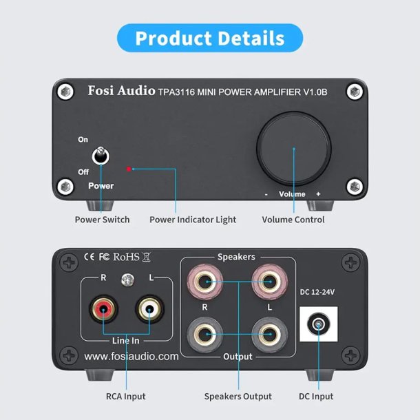 Fosi Audio V1.0 Stereo forst�rker 2x 50W