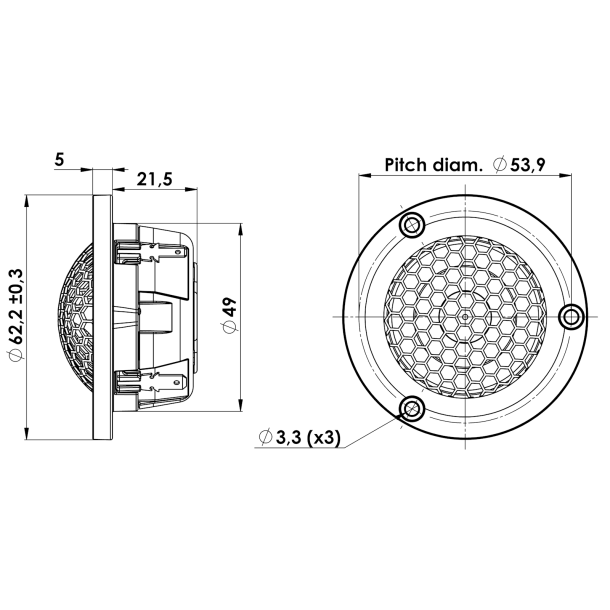 GOLD SERIES 26 mm Ring Radiator 4 ohm, Neo, Small Chamber, Grill
